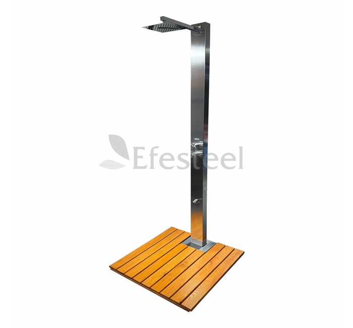 Paslanmaz Havuz Duşu Ayak Yıkamalı Ahşap Tablalı