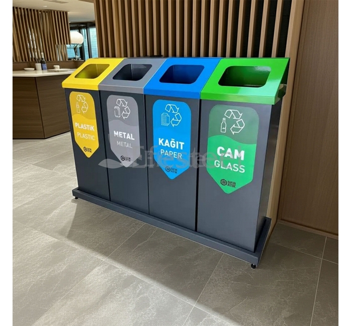 Sehpalı Dörtlü Geri Dönüşüm Kutusu Antrasit